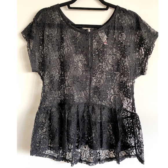Ransom Black Lace Baby Doll Tee with Zipper on Back - Size XL - Picture 1 of 4